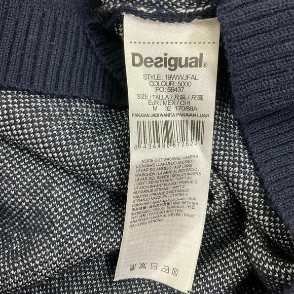 Desigual Fraternite Crewneck Pullover Sweater Navy Blue Small - Picture 4 of 7